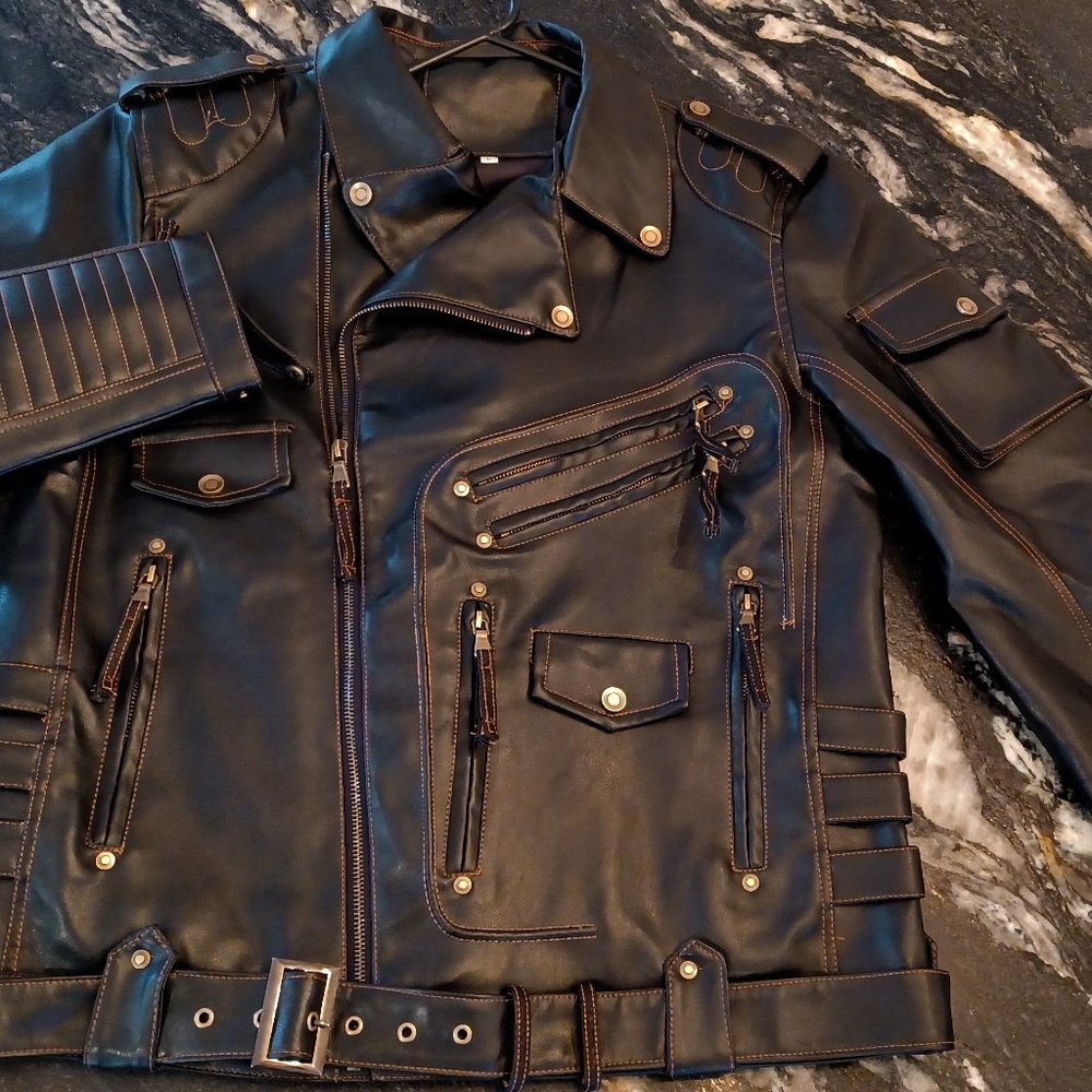 Men's Large PU leather look Moto Jacket.   NWOT